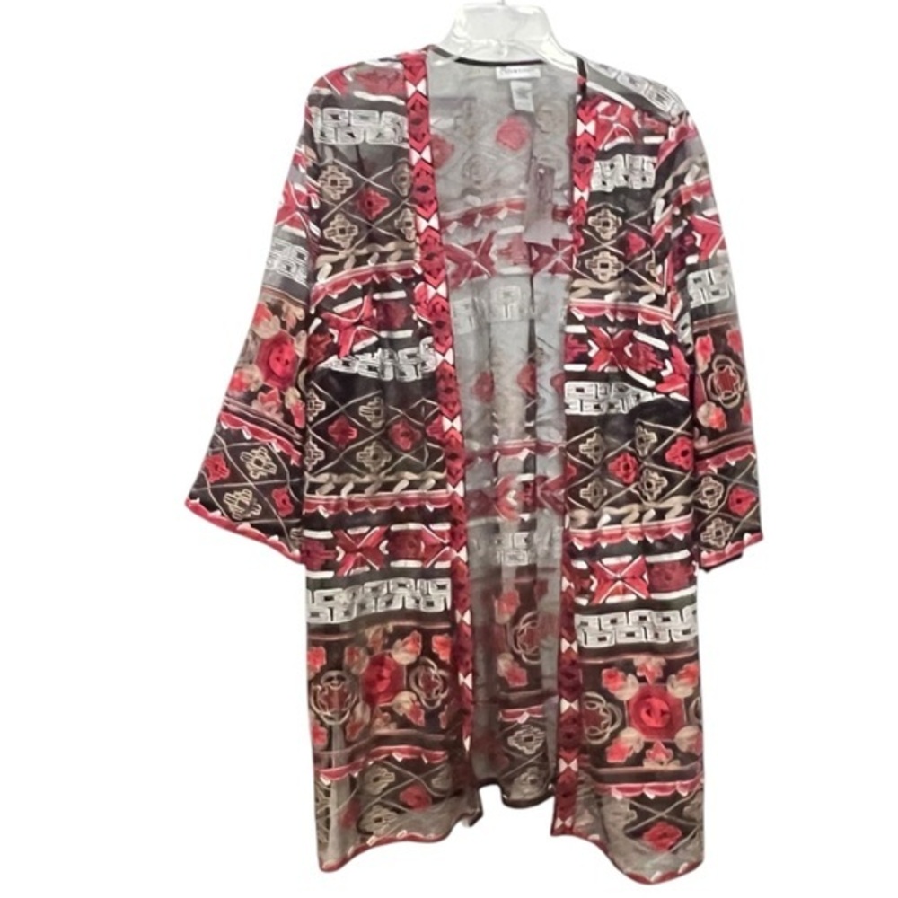 Catherines Tribal Art-to-Wear Mesh Open Lace Sweater Boho Jacket Sheer Sz 1X NWT